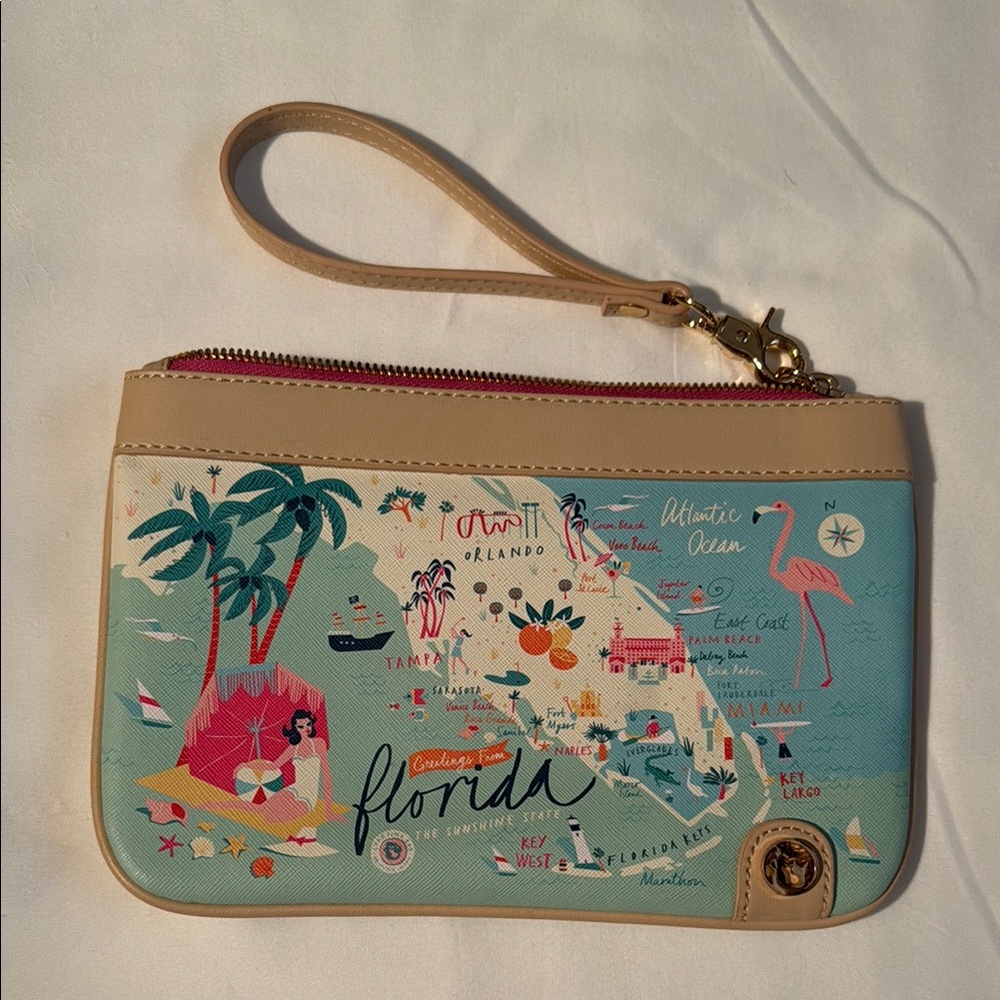 Florida Map Print Wristlet Clutch